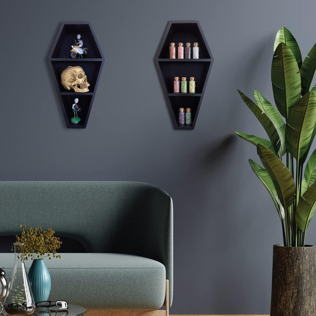 Black Wooden Floating Shelf 14 Inches Tall 7 Inches Wide Pack of 2 I374615