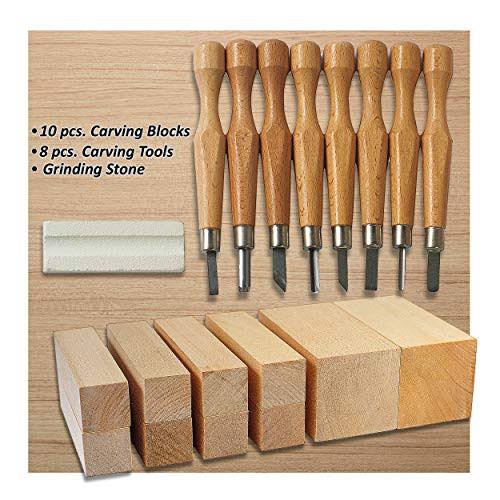 Wood Carving Kit with 10 Basswood Blocks and 8 Piece Set C734125