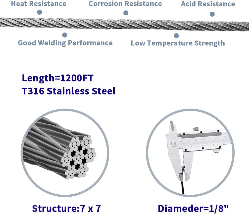 1/8 T316 Stainless Steel Cable 7 x 7 Strands I396700