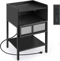 Black Nightstand with Charging Station and Drawers K1972