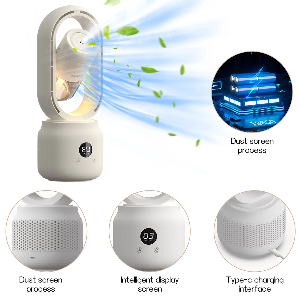 White 3 Speeds Bladeless Tower Fan with Humidifier A229