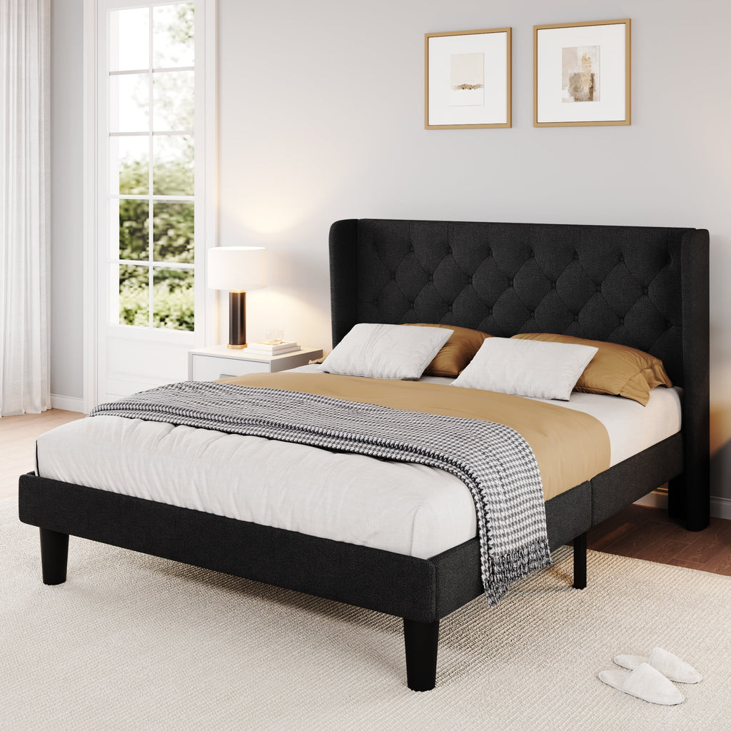 Queen Size Dark Grey Upholstered Platform Bed Frame Y9902