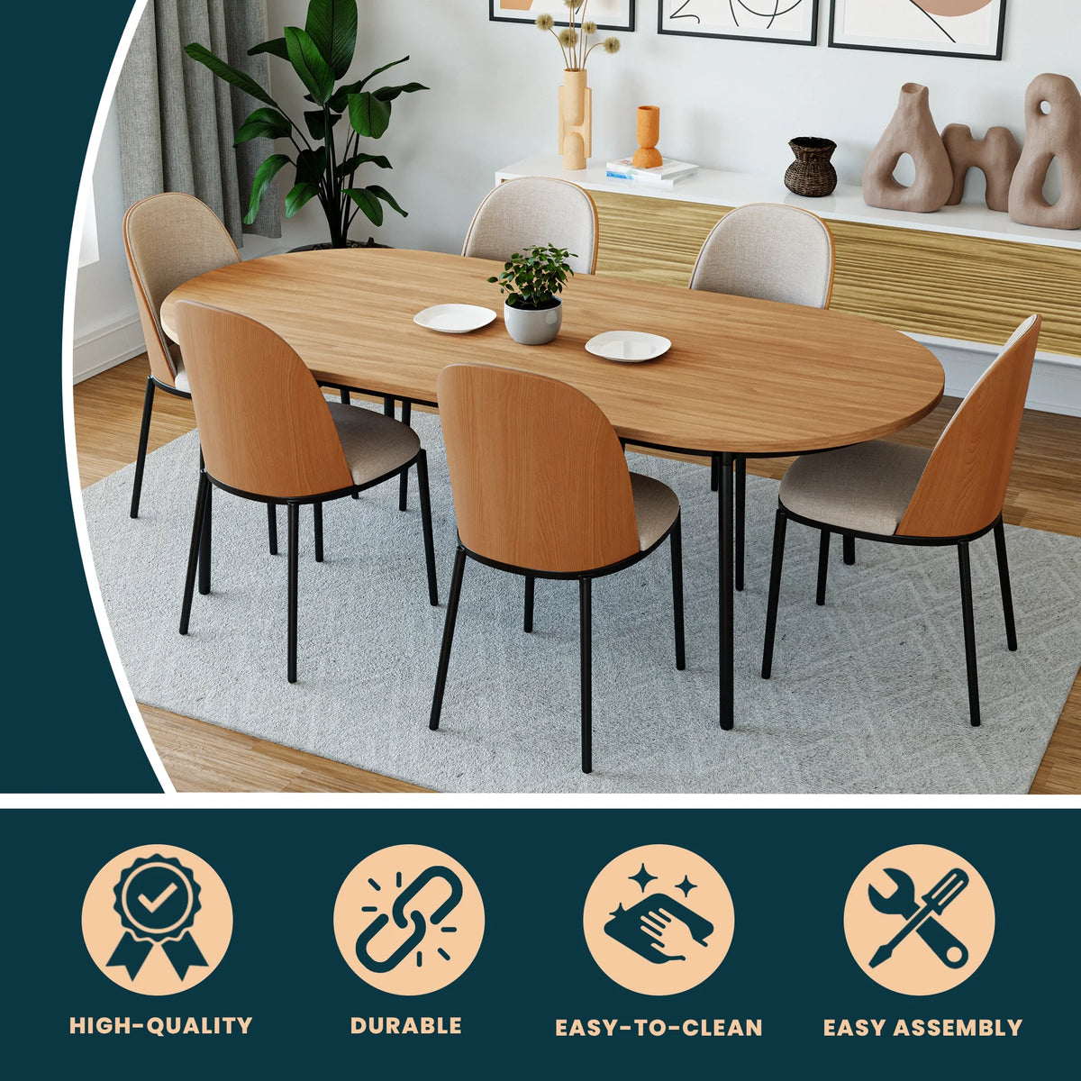 71" Oval Dining Table with MDF Top and Black Steel Legs N5941