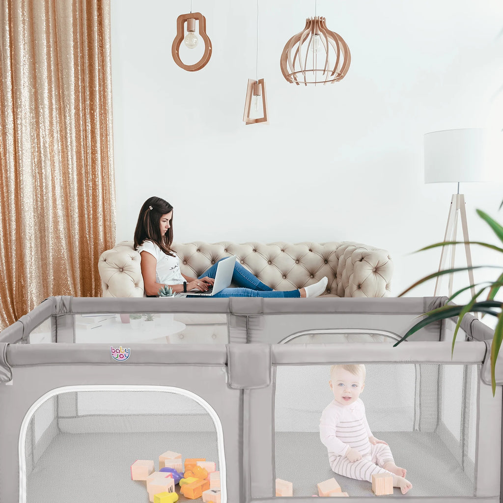 Extra Large Kids Playpen with Gate Gray Y22986