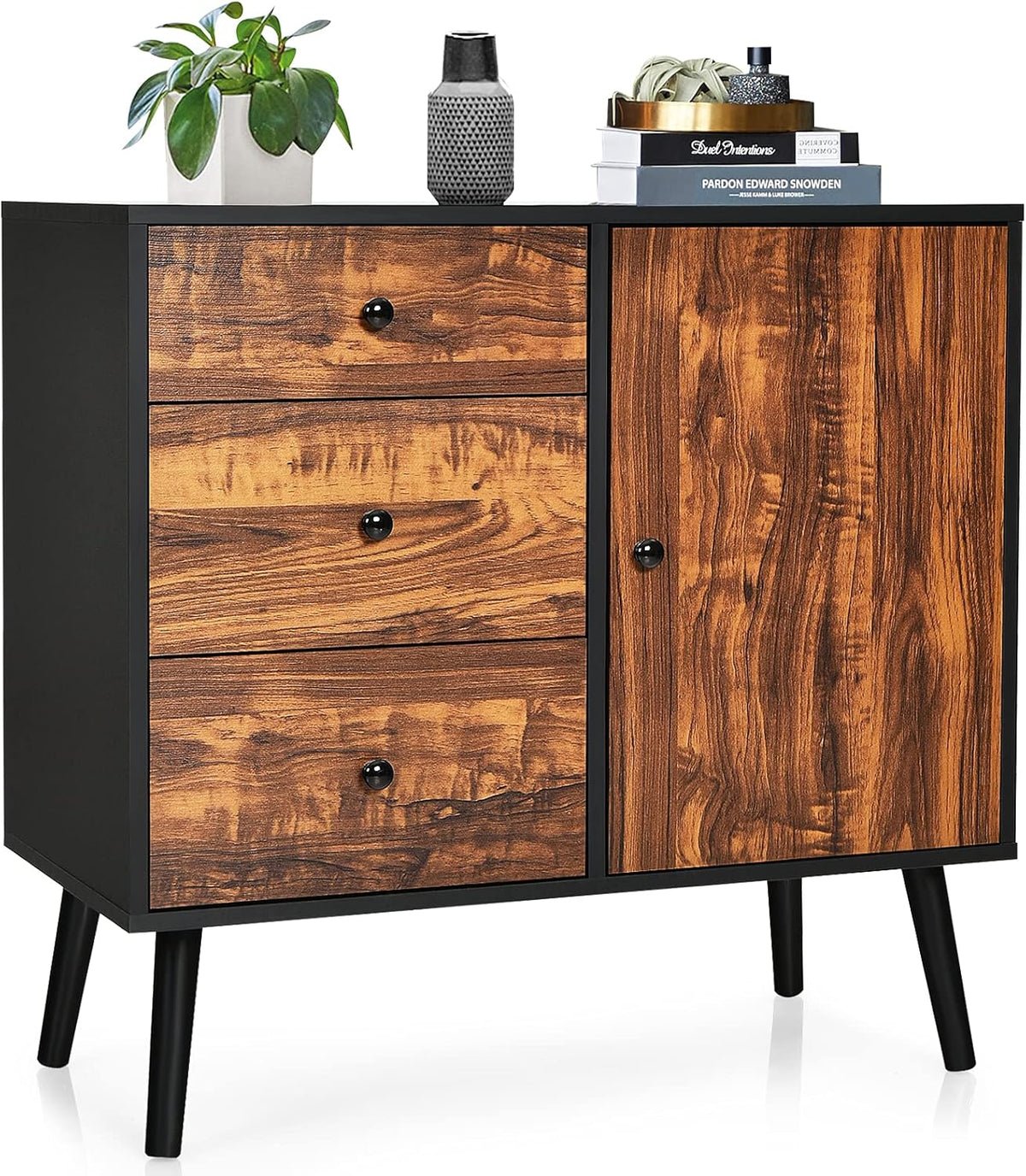 Storage Cabinet Buffet Sideboard with 3 Drawers and Adjustable Shelf H4899