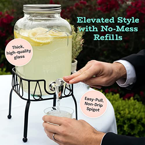 Glass Drink Dispenser Set of 2 1 Gallon with Stand T7350