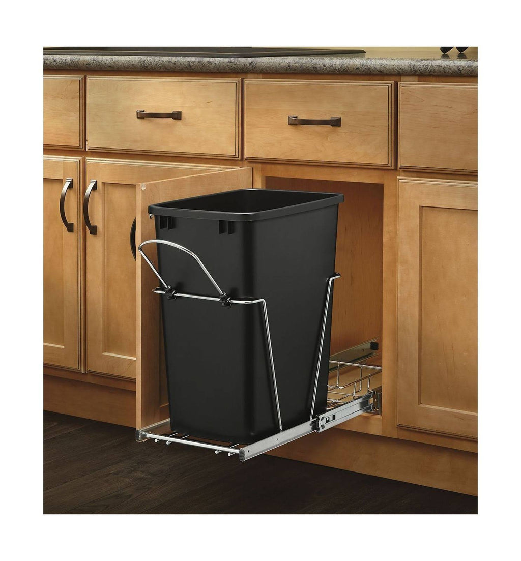Black and Chrome Pull-Out Waste Container with Rear Basket Q1404