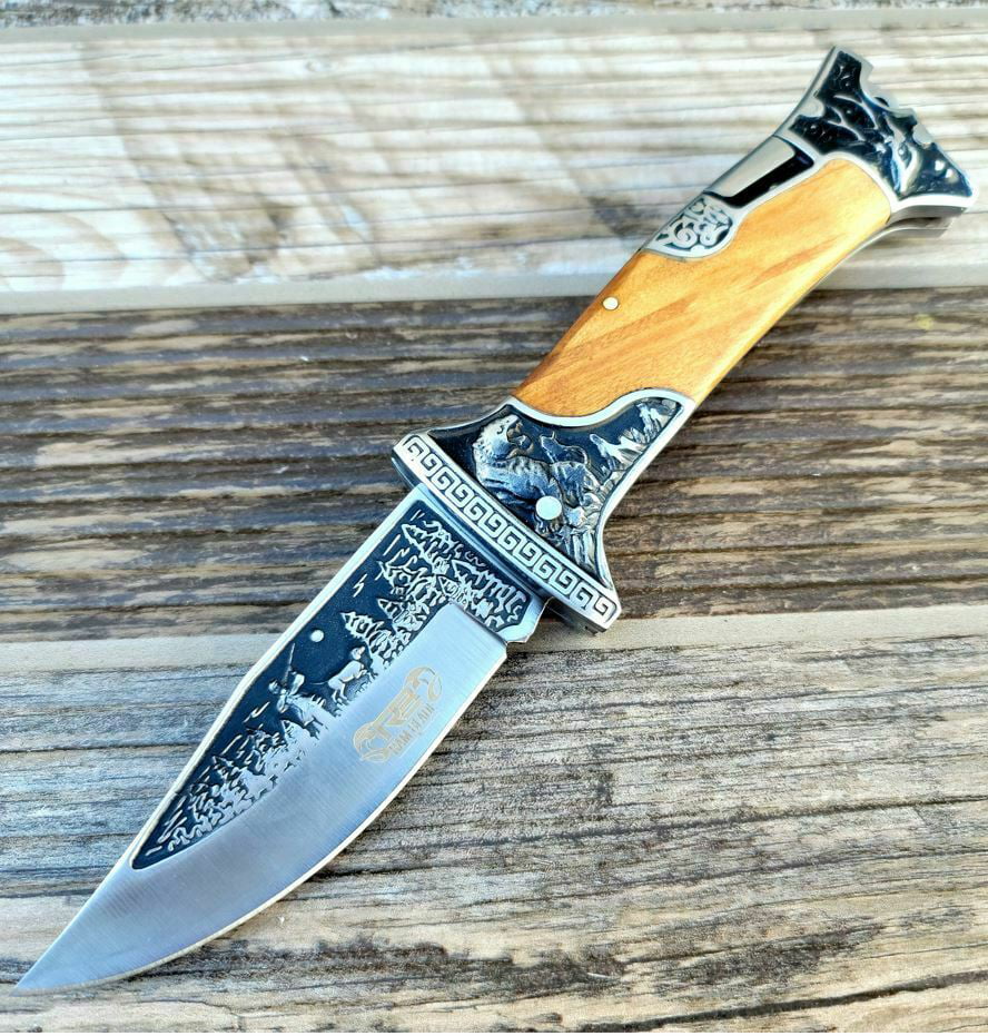 9" Engraved Folding Pocket Knife D5715