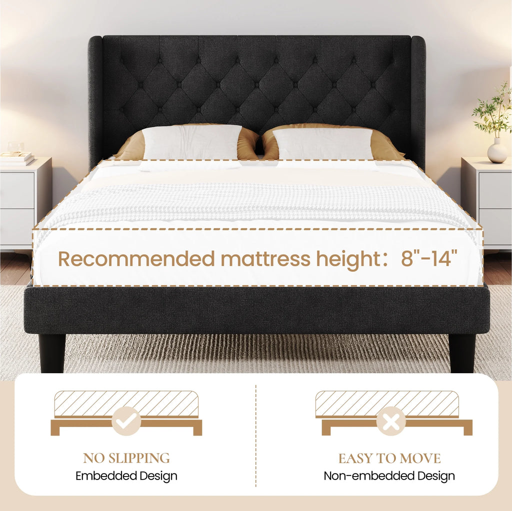 Queen Size Dark Grey Upholstered Platform Bed Frame Y9902