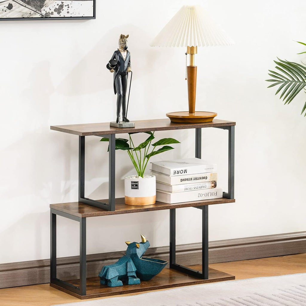 2-Tier S-Shaped Wooden Bookshelf C205