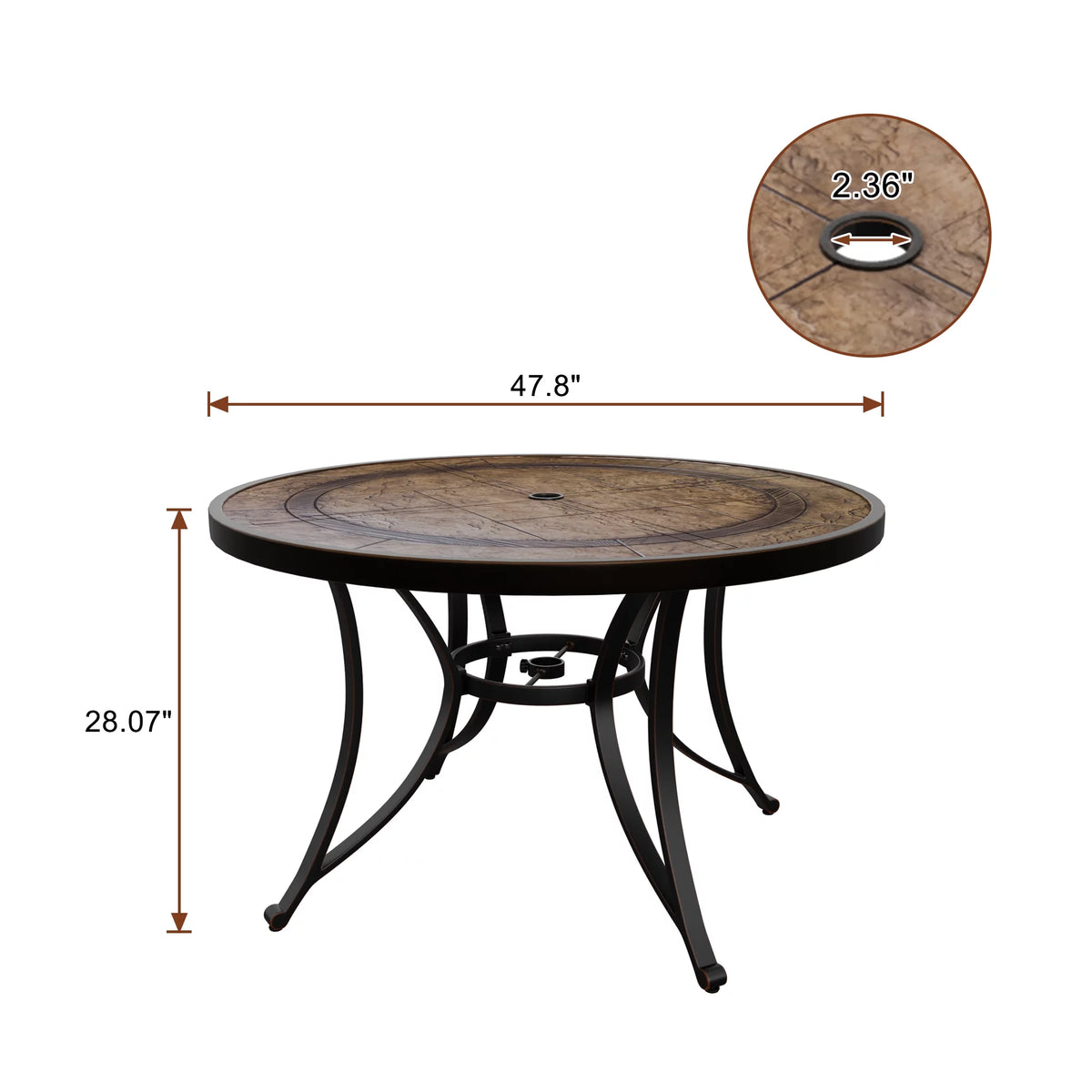 48" Cast Aluminum Round Patio Dining Table with Umbrella Hole O447800