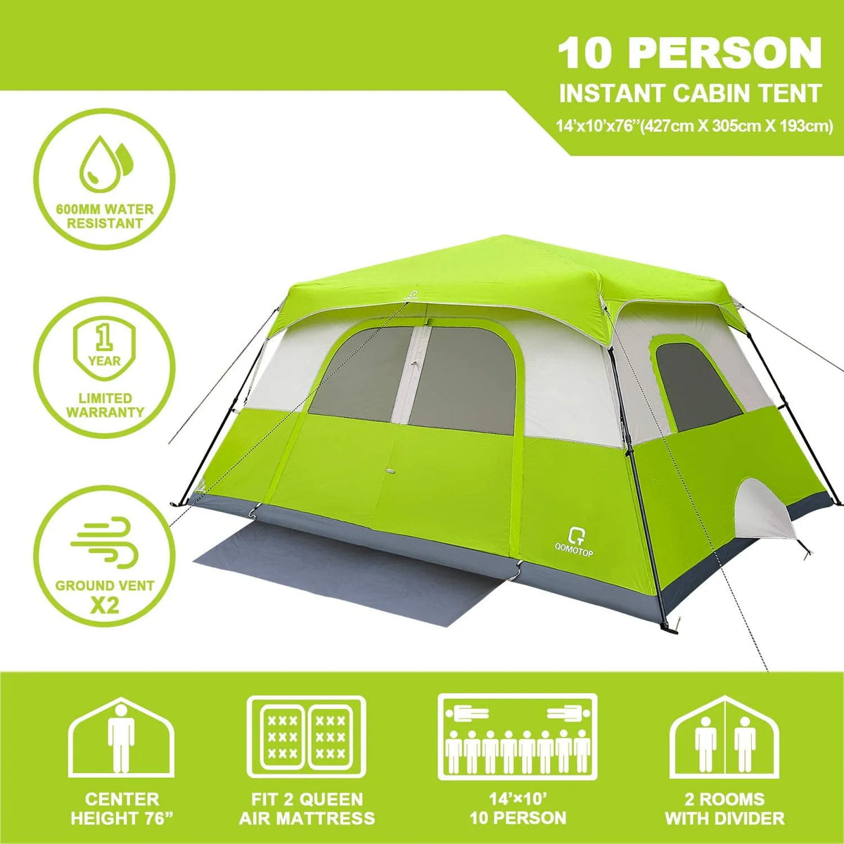 10 Person Waterproof Camping Tent A133824