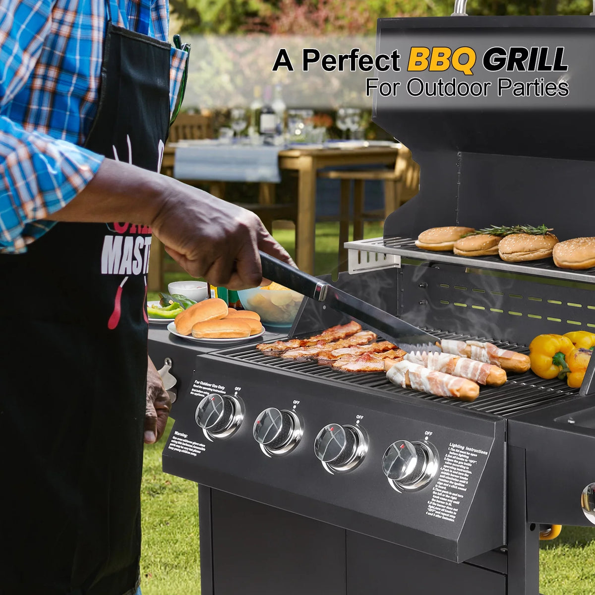 4-Burner Propane Gas Grill with Side Burner O52990