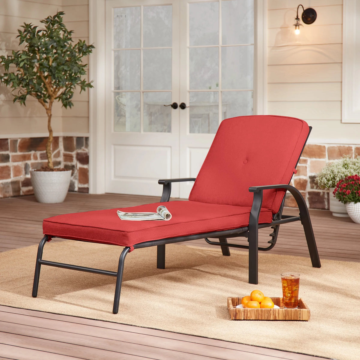 Red Cushion Steel Outdoor Chaise Lounge Q723679