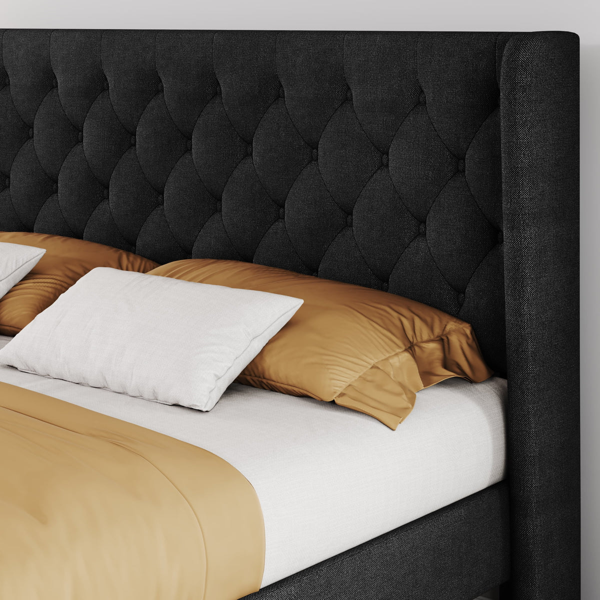Queen Size Dark Grey Upholstered Platform Bed Frame Y9902