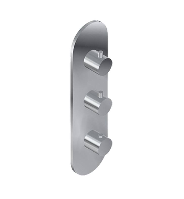 Round Three Hole Vertical Thermostatic Valve Trim Plate with Handle in Architectural White M181