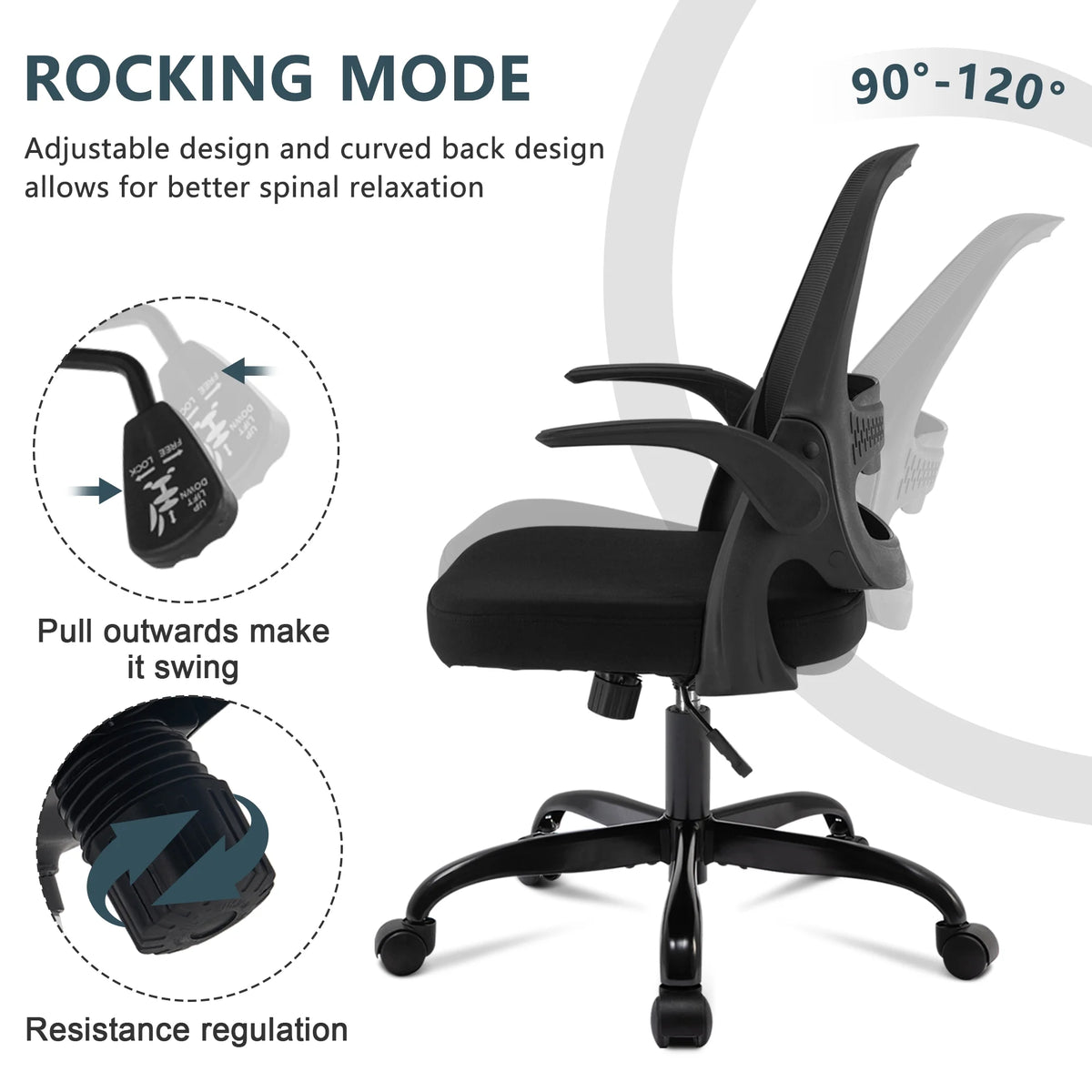 Black Office Chair with Flip-up Armrests S8700