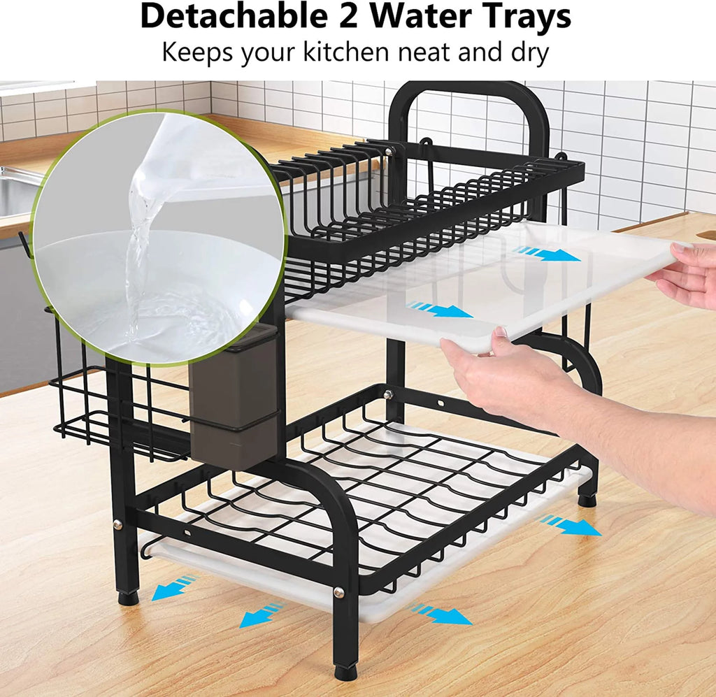 Adjustable 2-Tier Dish Drying Rack with Cutting Board Holder M52520
