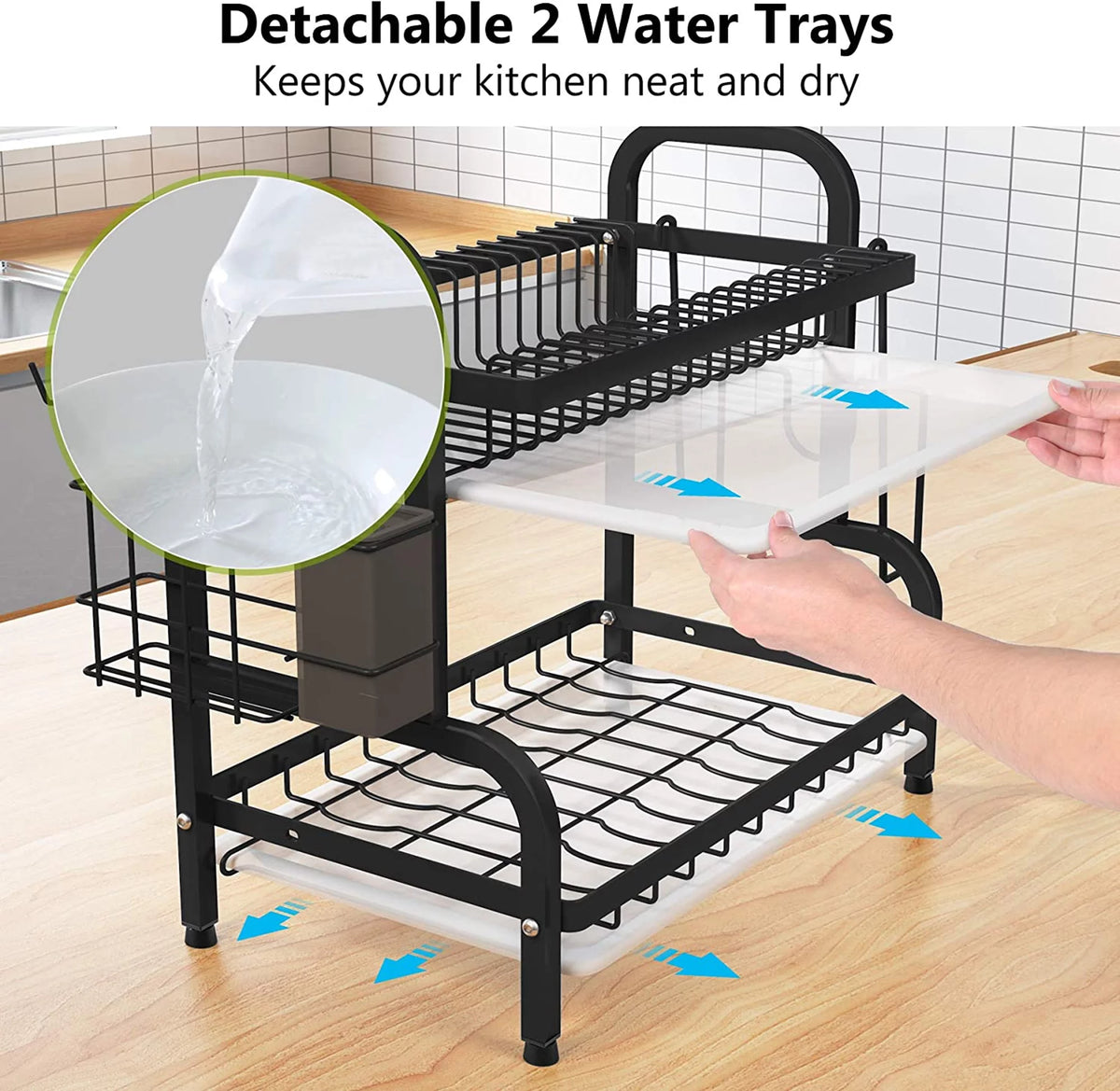 Adjustable 2-Tier Dish Drying Rack with Cutting Board Holder M52520