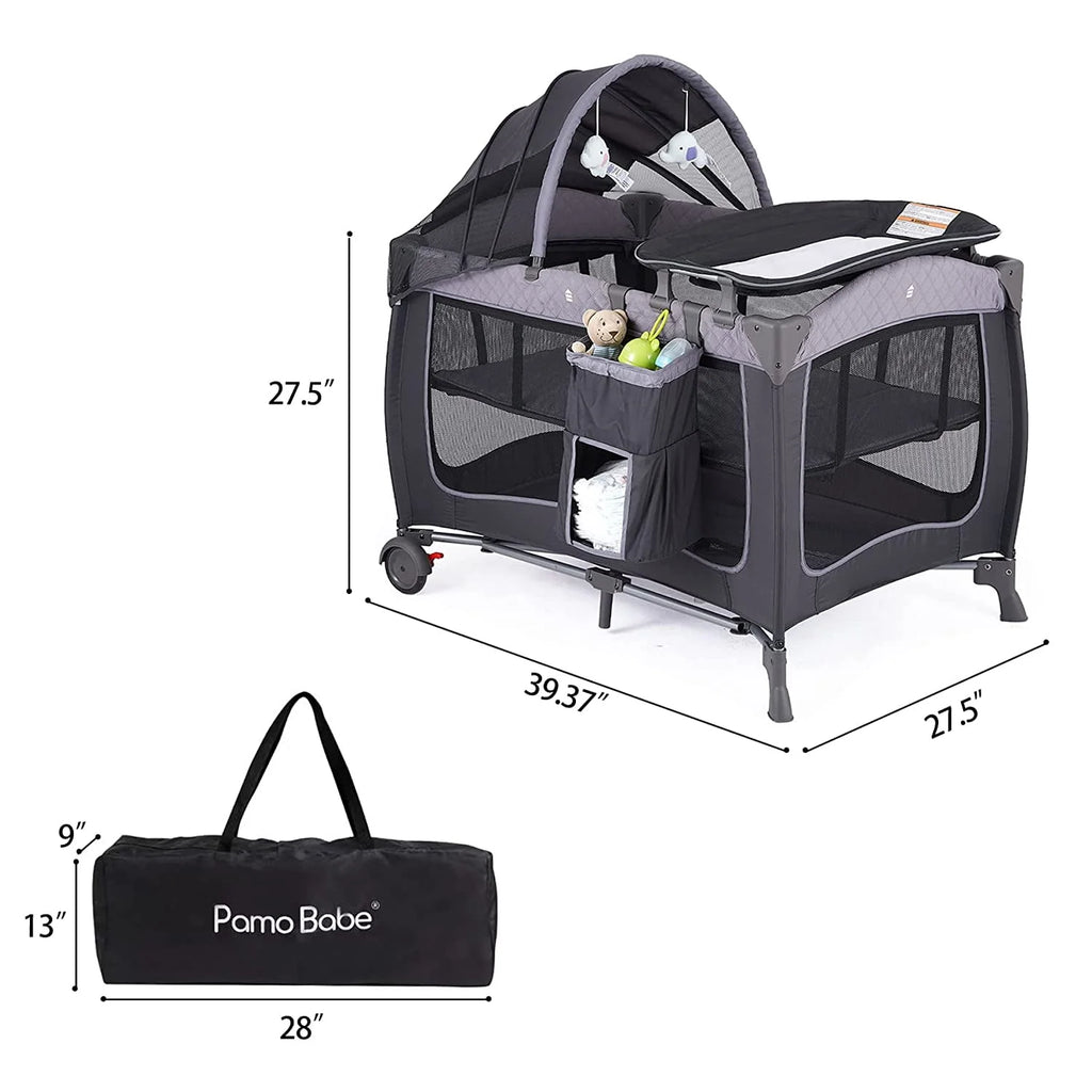 Portable Baby Play Yard with Wheels, Canopy, Changing Table L432574