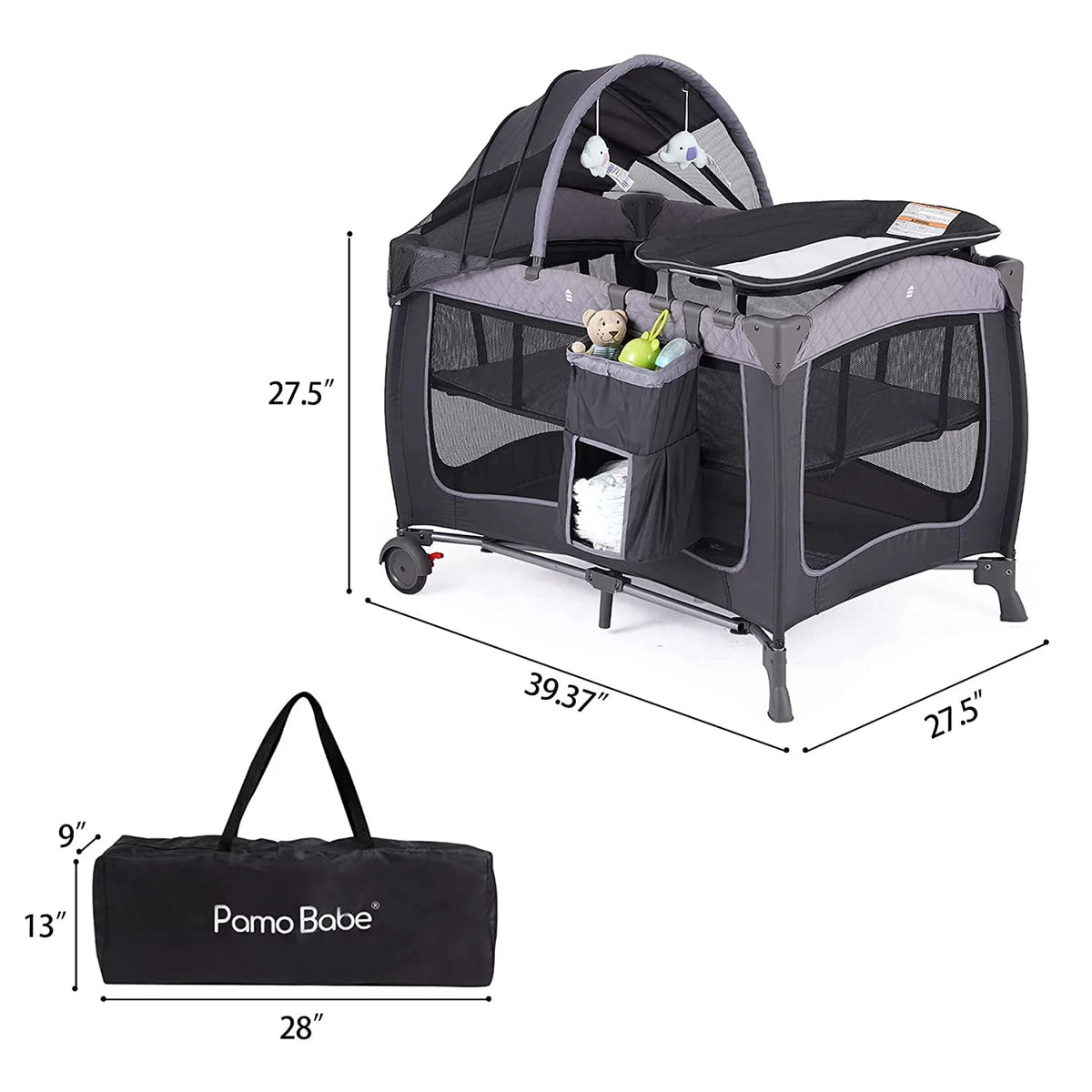 Portable Baby Play Yard with Wheels, Canopy, Changing Table L432574