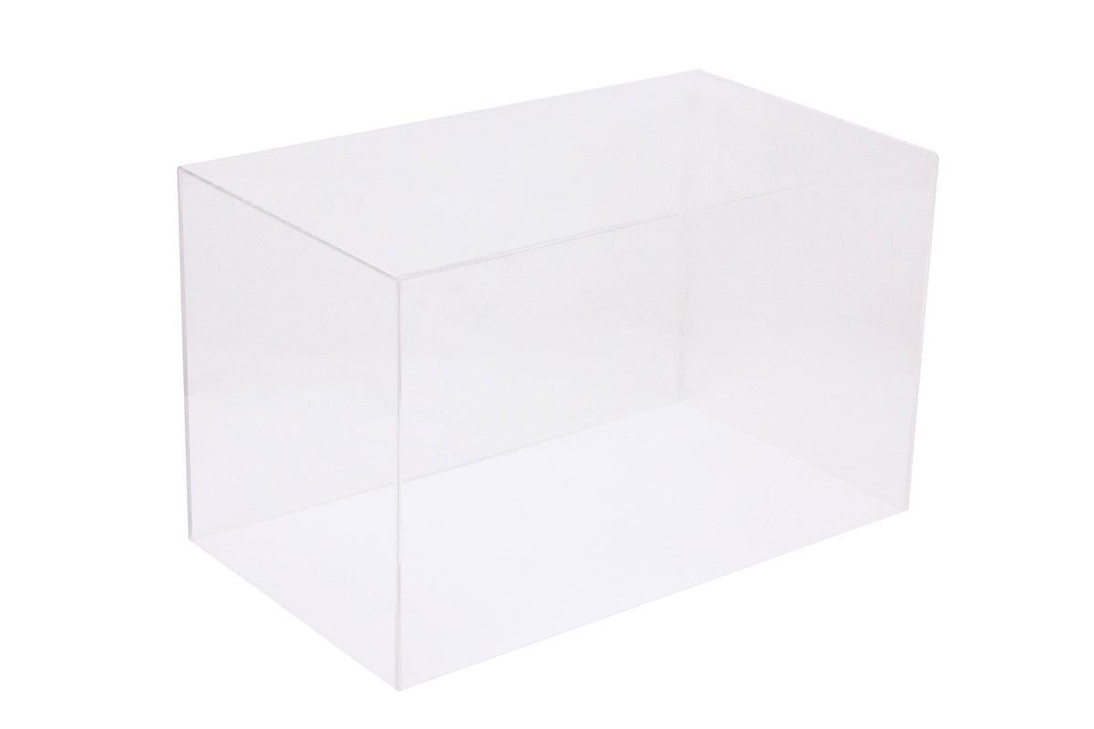 Clear Acrylic Display Case Medium Rectangle Box with Gold Risers 14 inch x 8 inch x 8.5 inch Q21212