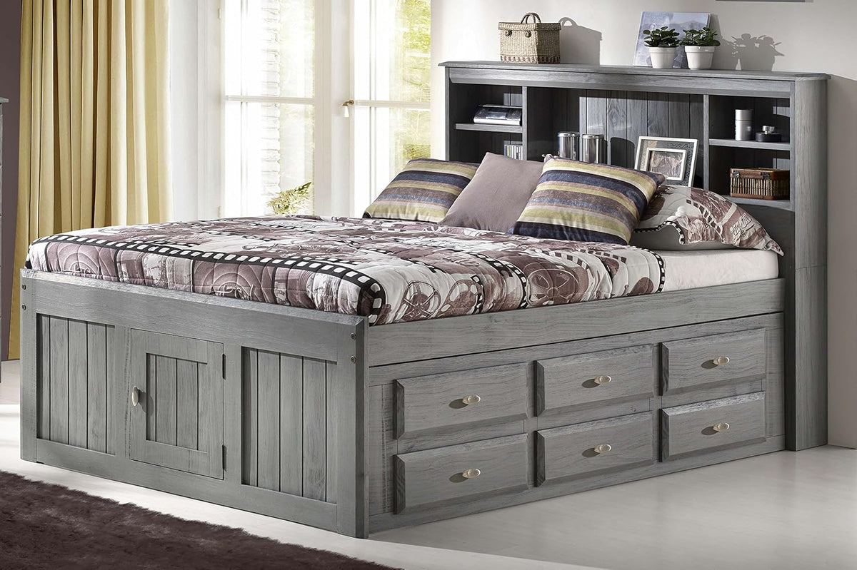 Charcoal Full Size Bookcase Captain Bed with 6 Drawer Storage Q143628