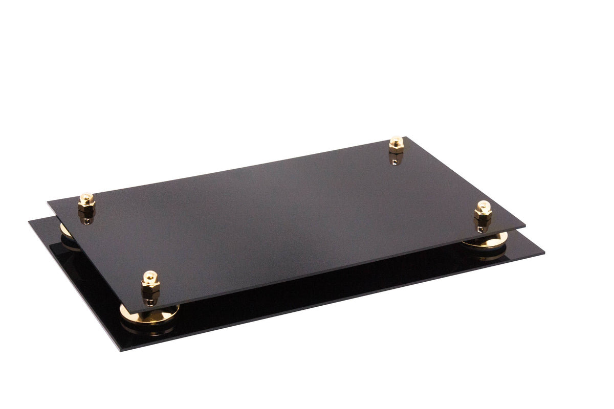 Clear Acrylic Display Case Medium Rectangle Box with Gold Risers 14 inch x 8 inch x 8.5 inch Q21212