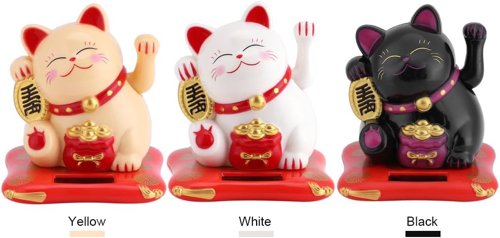 Solar Powered Waving Arm Lucky Cat White B31407