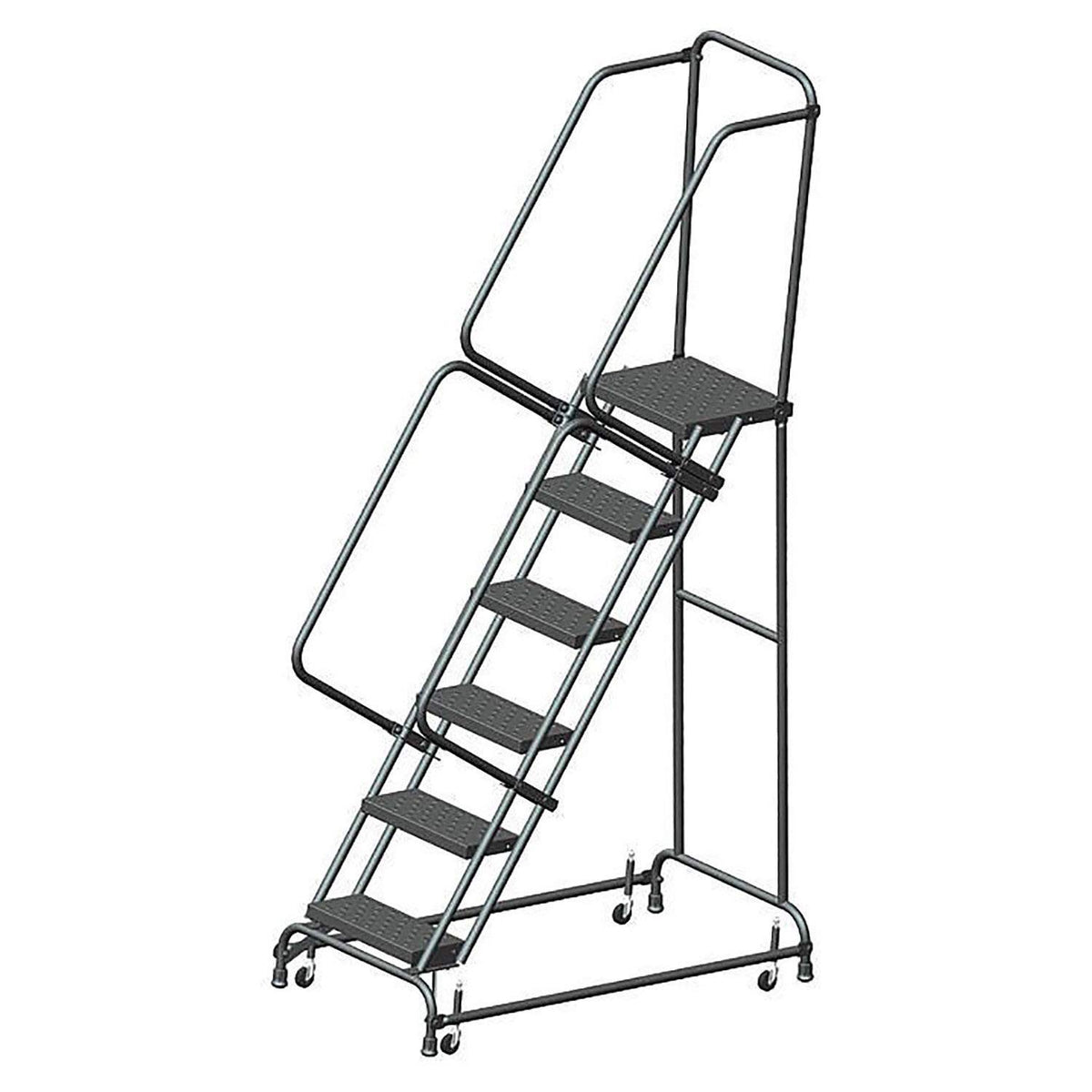 Steel Rolling Ladder with Handrails, 6 Steps, Gray P536