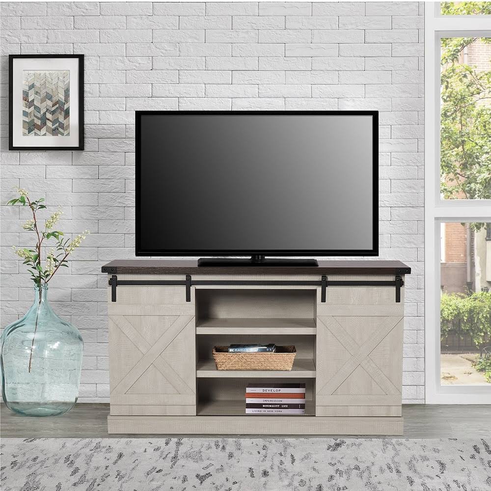 Brown Sliding Barn Door TV Cabinet with Storage and Shelf H7167