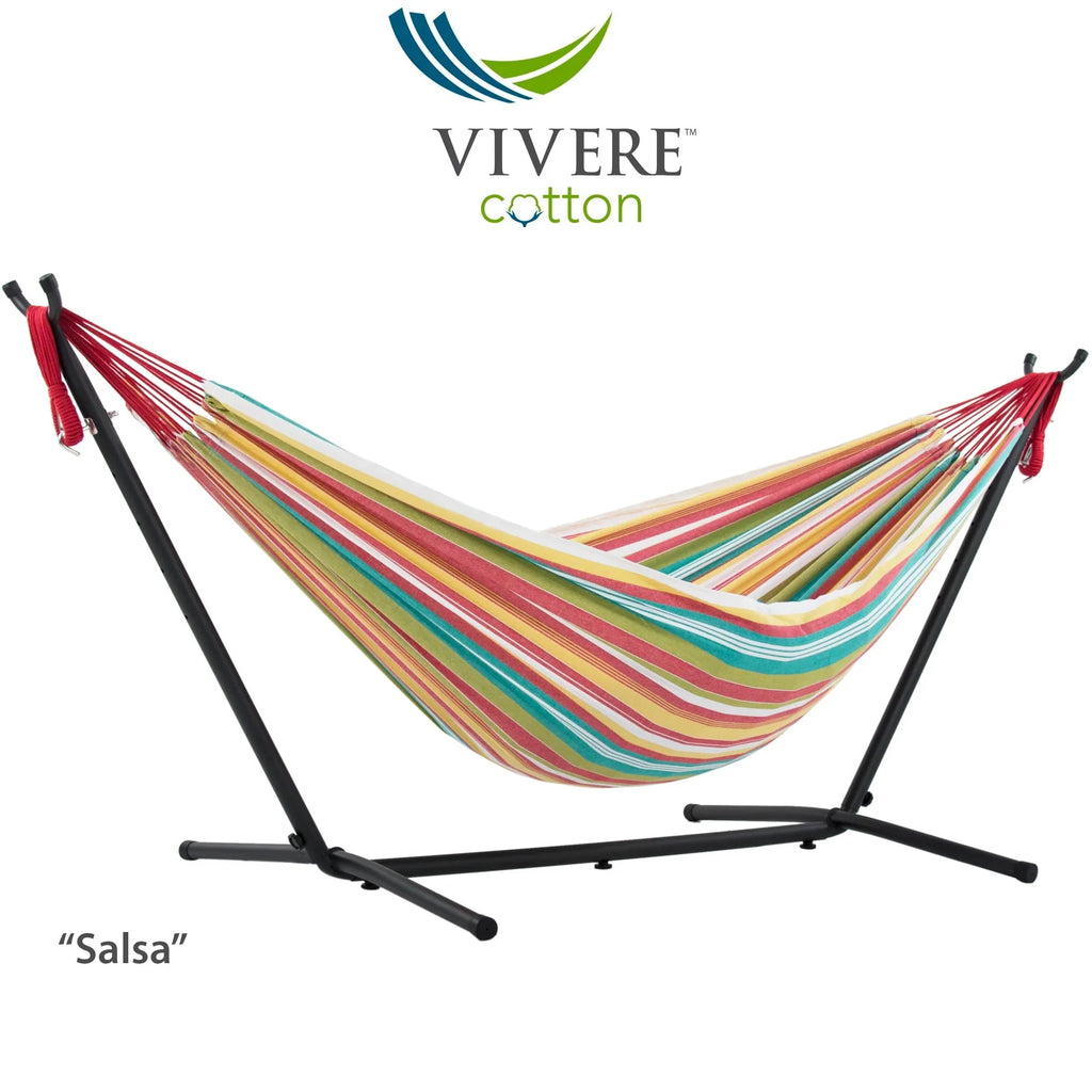 Double Cotton Hammock with Stand and Carry Bag N43916