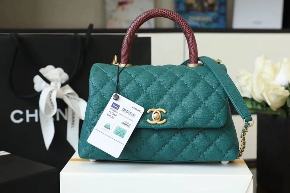 Teal Medium Flap Bag with Top Handle L821