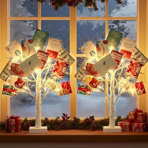Lighted Birch Tree Christmas Decorations, 2Pack 24 LED Artificial White Trees with Lights S76311