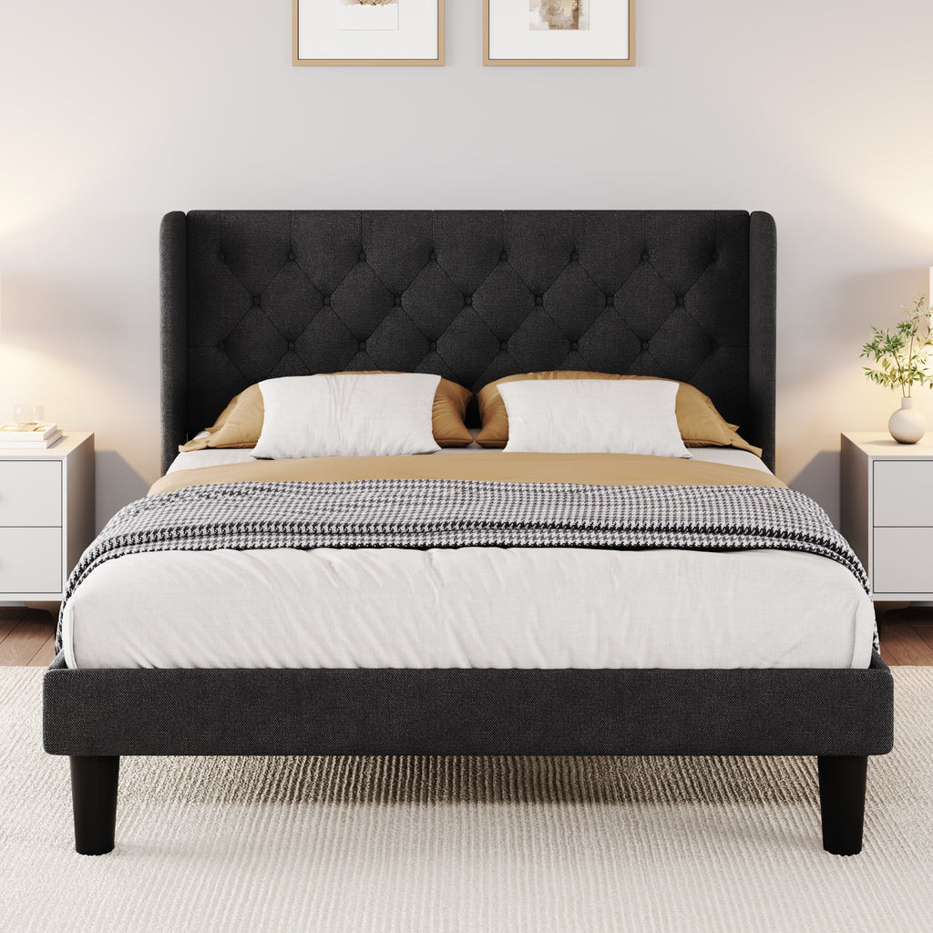 Queen Size Dark Grey Upholstered Platform Bed Frame Y9902