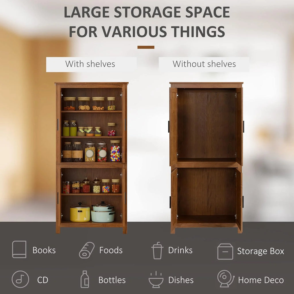 64" 4-Door Oak Kitchen Pantry Cabinet with 3 Adjustable Shelves L78934