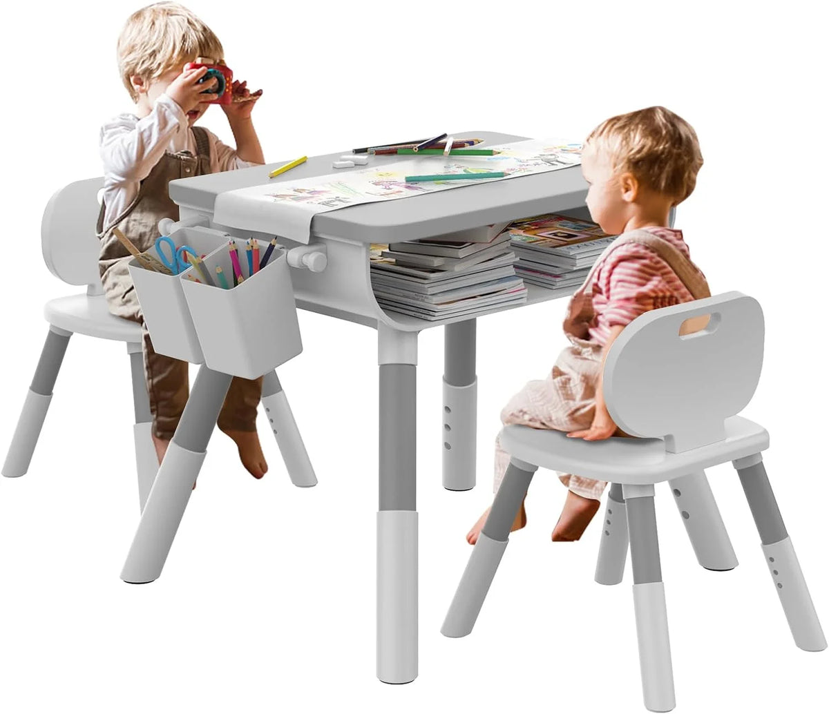 Kids Adjustable Height Wooden Table and Chair Set I397128