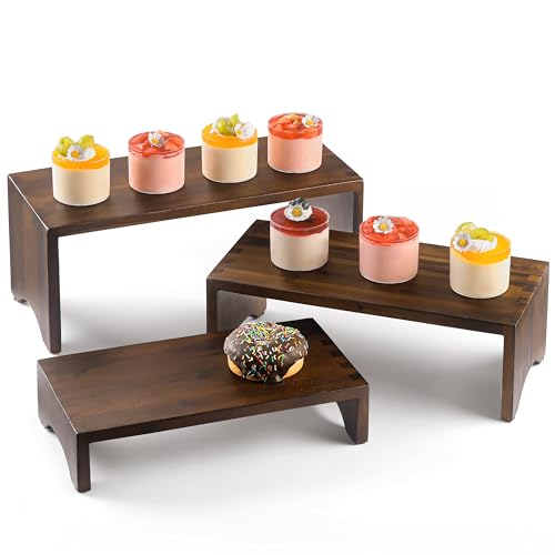 Acacia Wood 3 Tier Display Stands Set of 3 I20655