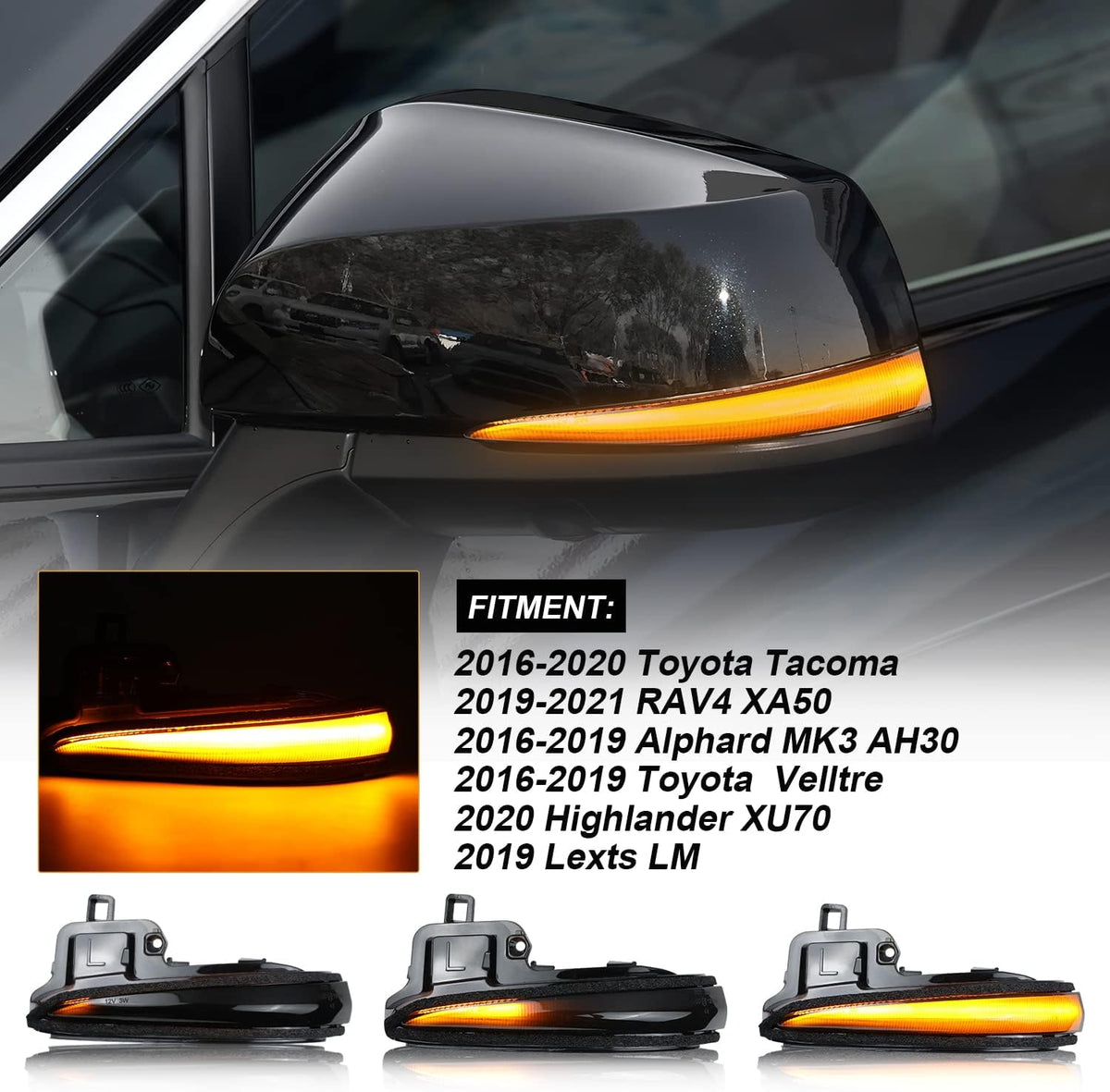 Amber LED Side Mirror Turn Signal Light Indicator Strip Smoked Lens V516