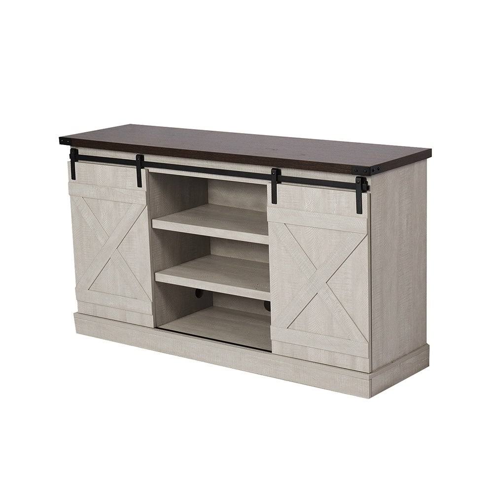Brown Sliding Barn Door TV Cabinet with Storage and Shelf H7167
