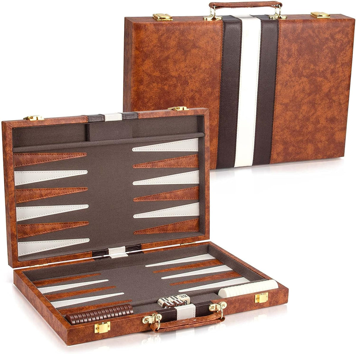 15 Inches Classic Backgammon Set with Leather Case O256671