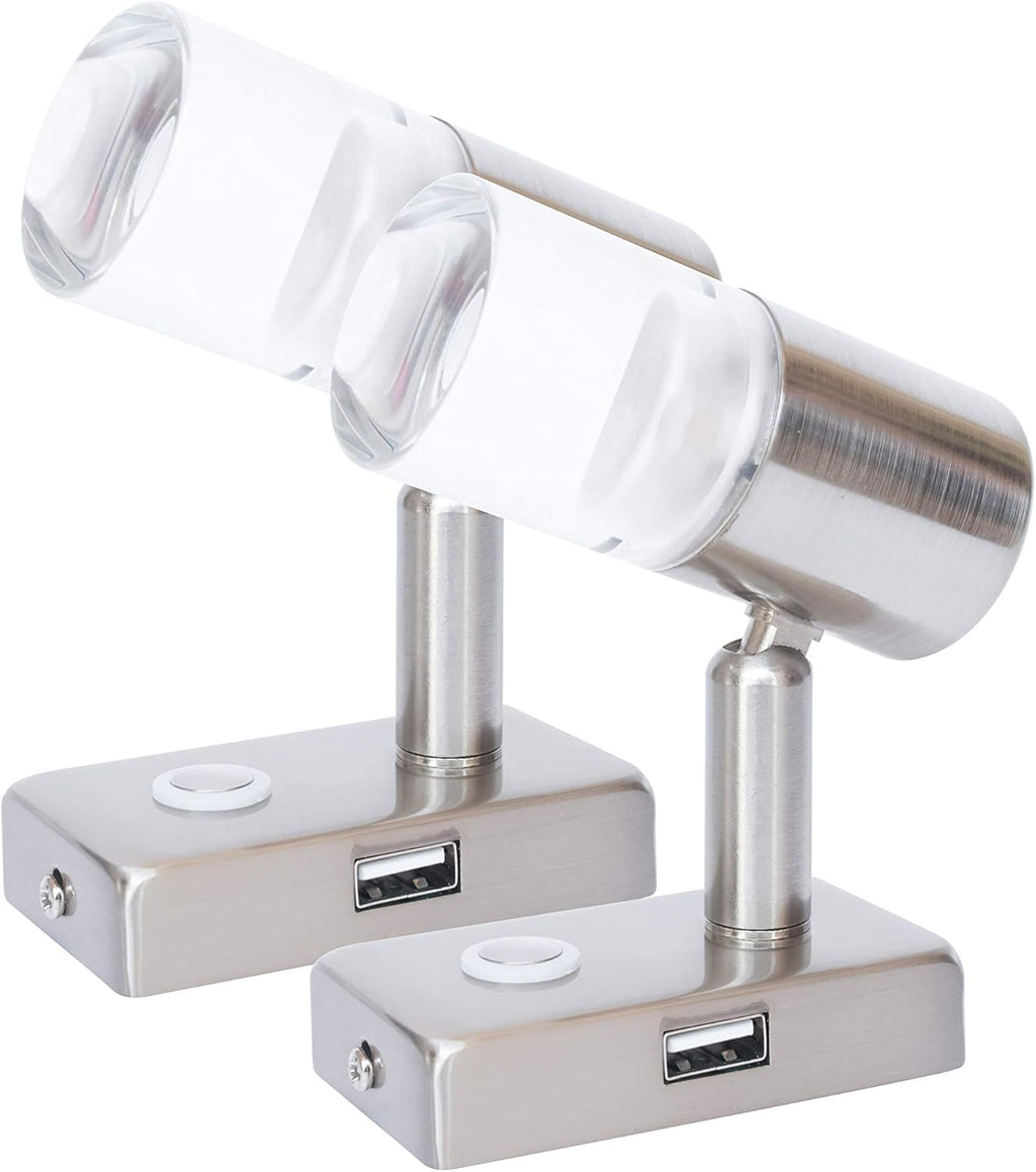 12V LED Reading Light with USB Port Touch Switch Dimmable Warm Two Pack H20878