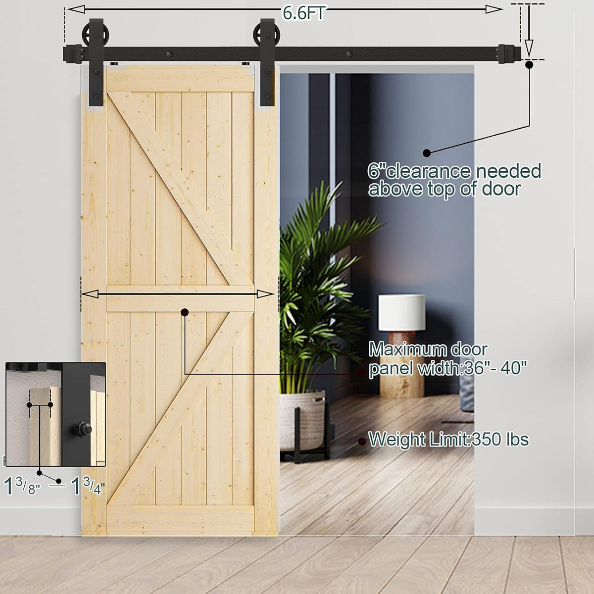 6.6FT Heavy Duty Q235 Carbon Steel Barn Door Hardware Kit N711268