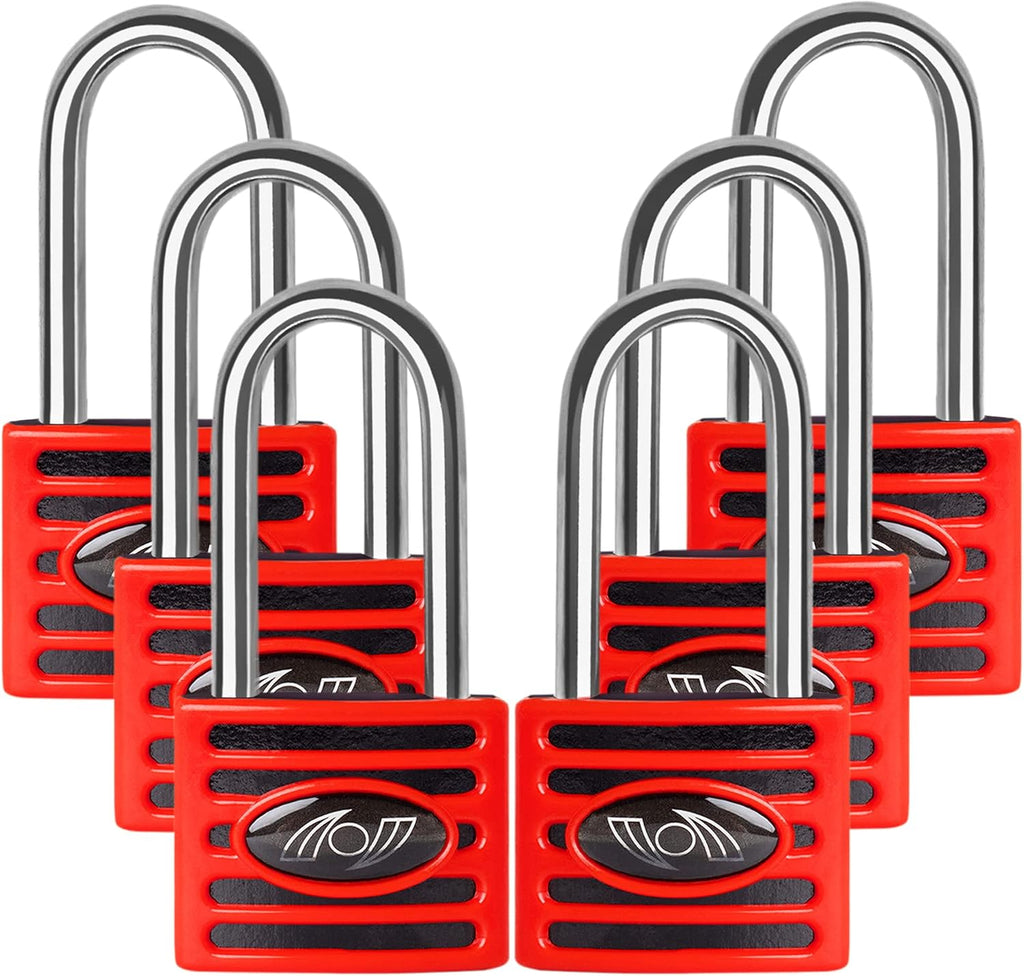 2.5 Inch Long Shackle Keyed Alike Padlocks 6 Pack Red R58909