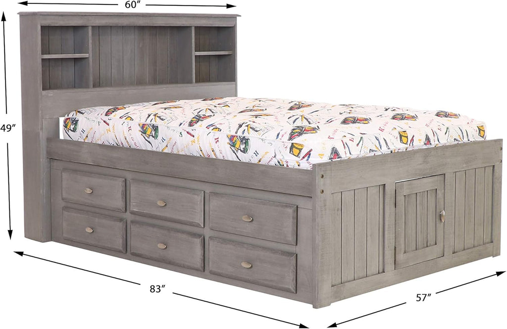 Charcoal Full Size Bookcase Captain Bed with 6 Drawer Storage Q143628