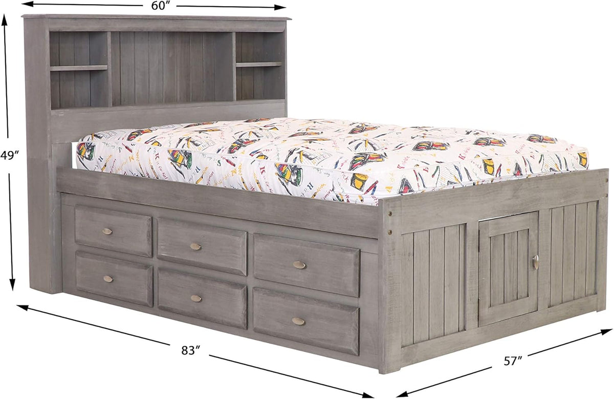 Charcoal Full Size Bookcase Captain Bed with 6 Drawer Storage Q143628