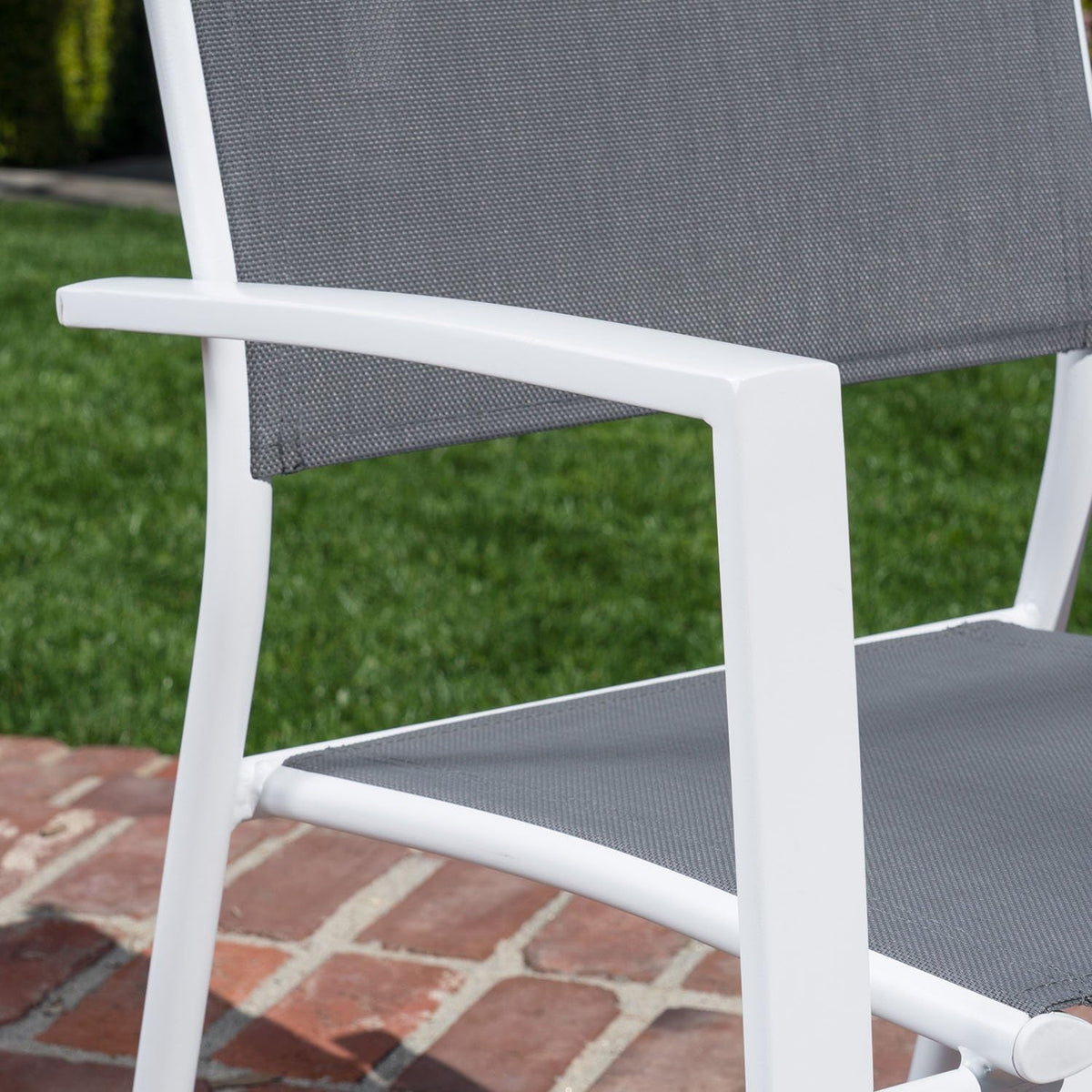 7-Piece Gray White Sling Chairs and Dining Table Outdoor Furniture I539526