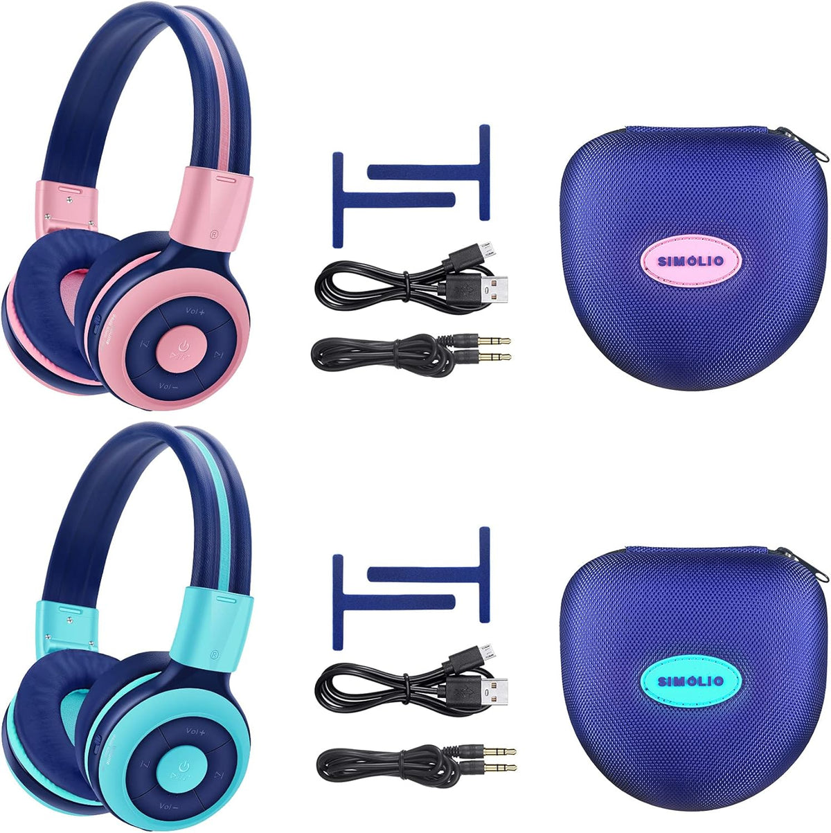 2 Pack Kids Wireless Bluetooth Headphones with Volume Limit, Mic & Hard Case N112251