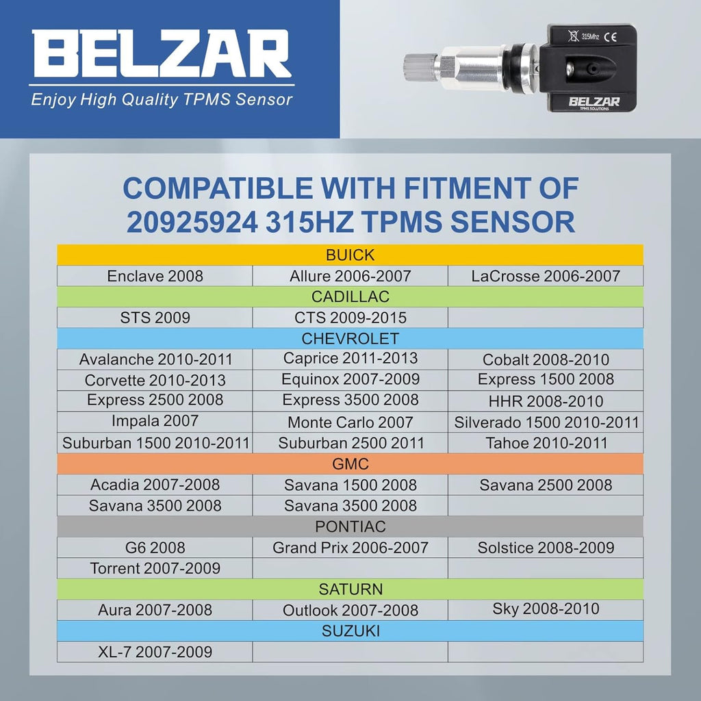 TPMS Tire Pressure Sensors 315MHz Preprogrammed Replacement 4 Pack V924553