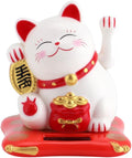 Solar Powered Waving Arm Lucky Cat White B31407